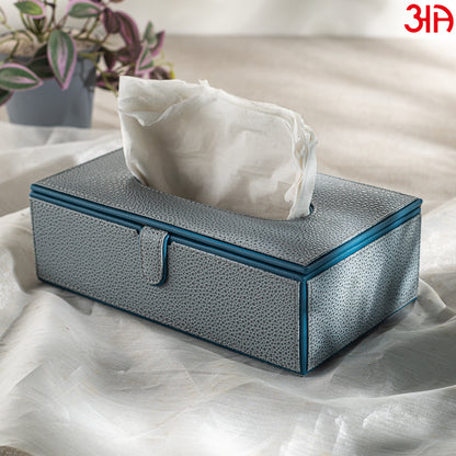 Blue Textured Vegan Leather Tissue Box (24x14x8) CM