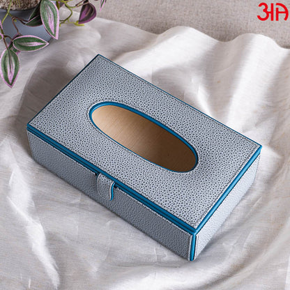 Blue Textured Vegan Leather Tissue Box (24x14x8) CM