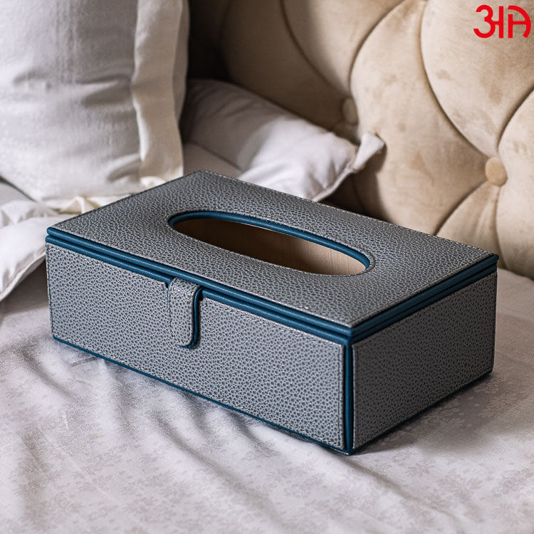 Blue Textured Vegan Leather Tissue Box (24x14x8) CM