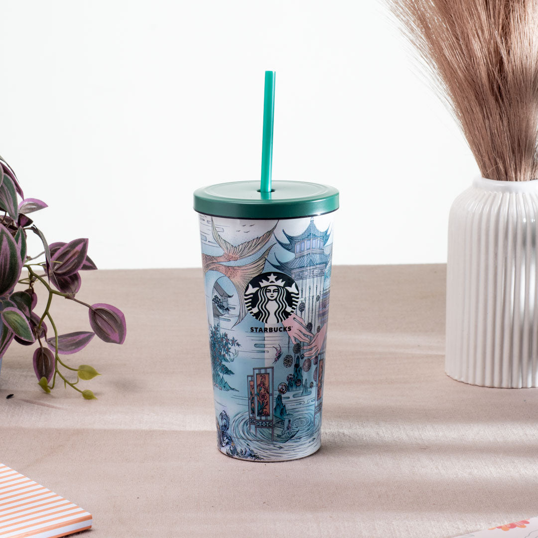 Multicolored Starbucks Vacuum Insulated Tumbler - Anti-Rust Metallic Body with Straw (18x10 cm)
