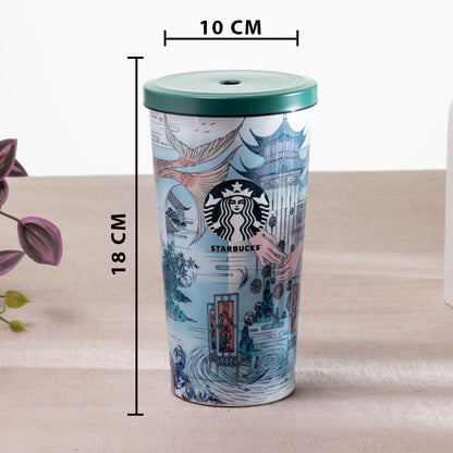 Multicolored Starbucks Vacuum Insulated Tumbler - Anti-Rust Metallic Body with Straw (18x10 cm)