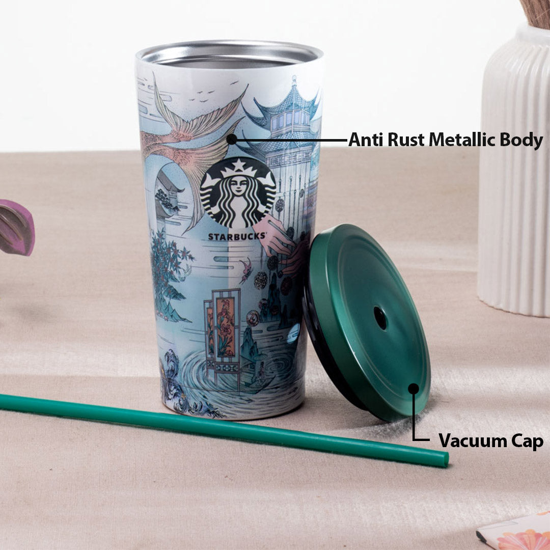 Multicolored Starbucks Vacuum Insulated Tumbler - Anti-Rust Metallic Body with Straw (18x10 cm)