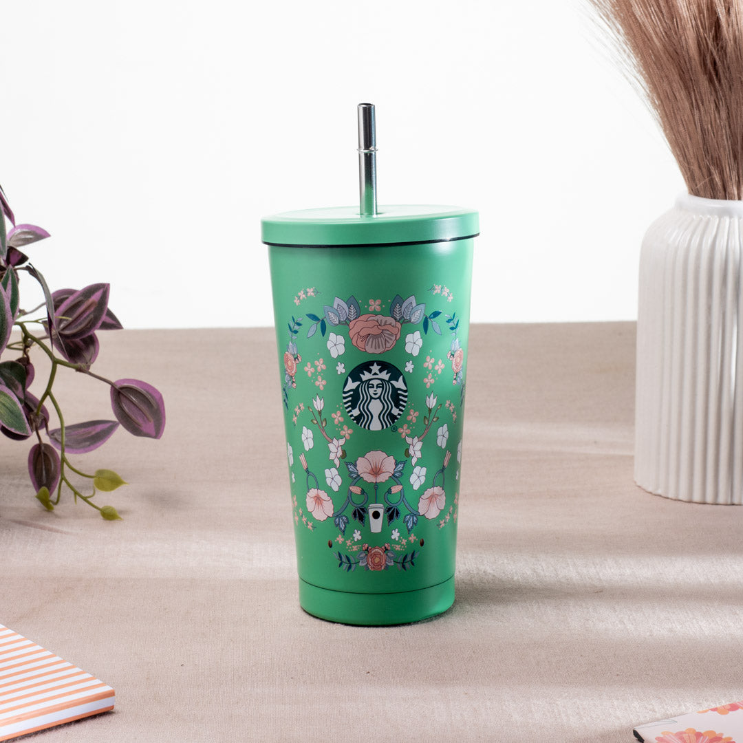 Green Starbucks Vacuum Insulated Tumbler - Anti-Rust Metallic Body with Straw (18x10 cm)