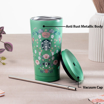 Green Starbucks Vacuum Insulated Tumbler - Anti-Rust Metallic Body with Straw (18x10 cm)