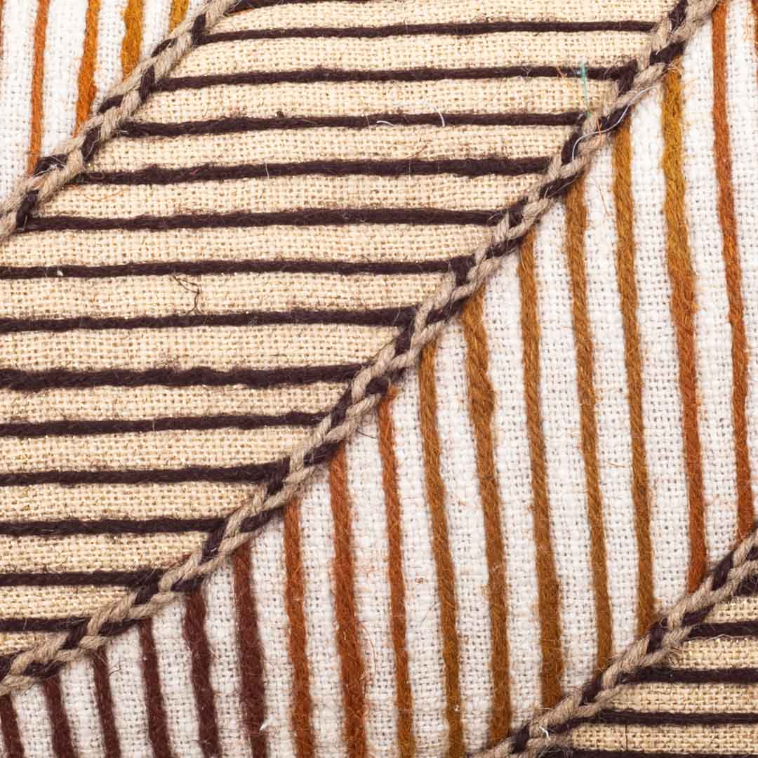 Beige Gold Stripe Leaf Printed Slub Cotton Cushion Cover 12x18 &amp; 16x16 Inch