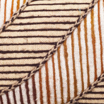 Beige Gold Stripe Leaf Printed Slub Cotton Cushion Cover 12x18 &amp; 16x16 Inch