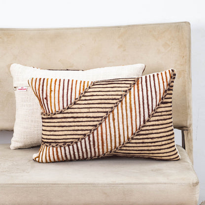 Beige Gold Stripe Leaf Printed Slub Cotton Cushion Cover 12x18 &amp; 16x16 Inch