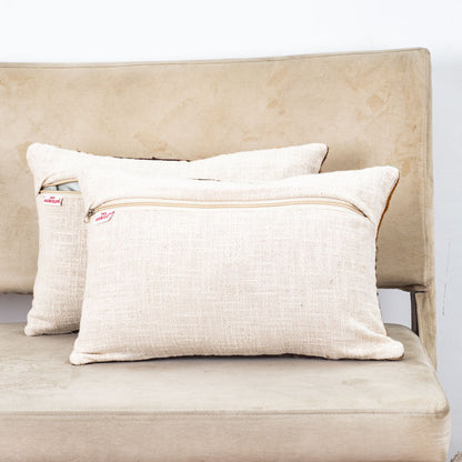 Beige Gold Stripe Leaf Printed Slub Cotton Cushion Cover 12x18 &amp; 16x16 Inch