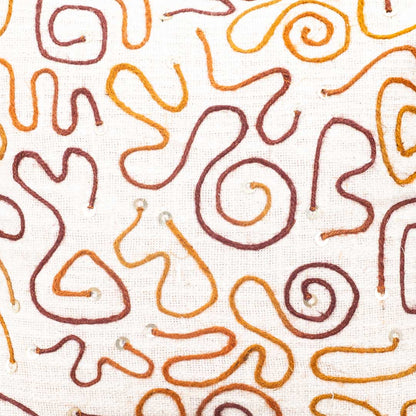 Beige Brown Abstract Embroidered Slub Cotton Cushion Cover 12x18 &amp; 16x16 Inch
