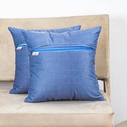 White Blue Tropical Leaf Sequin Embroidered Velvet Cushion Cover 16x16 Inch