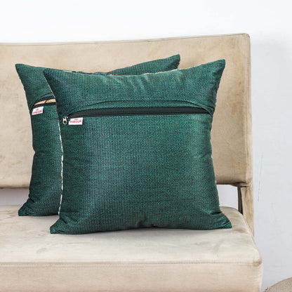 Green Multicolor Forest Tree Embroidered Velvet Cushion Cover 16x16 Inch