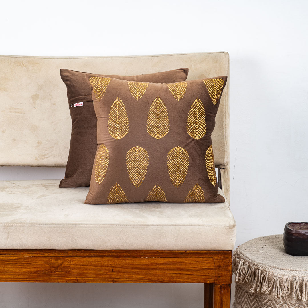 Luxurious Golden Dabka Cushion Cover