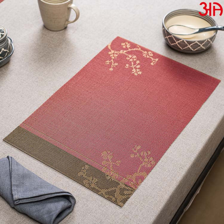 Pink And Brown With Foil Print Pvc Table Mat (2Pcs Set) (12x18) Inch