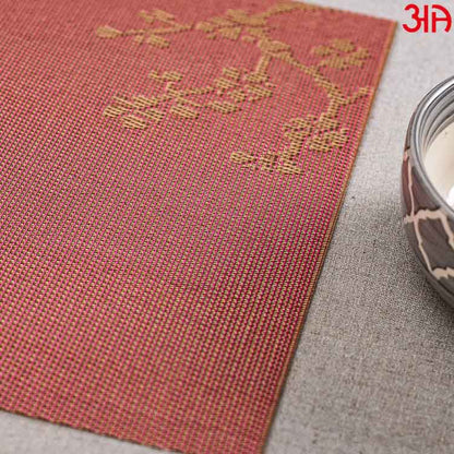 Pink And Brown With Foil Print Pvc Table Mat (2Pcs Set) (12x18) Inch