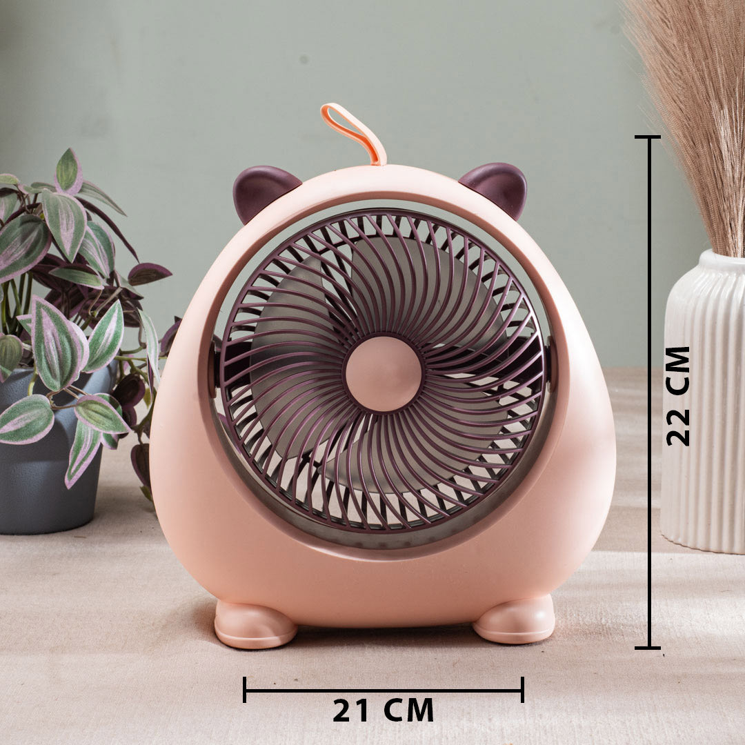 Cute Bear-Shaped Desktop Table Fan – 21 x 22 CM-Peach Plastic Body