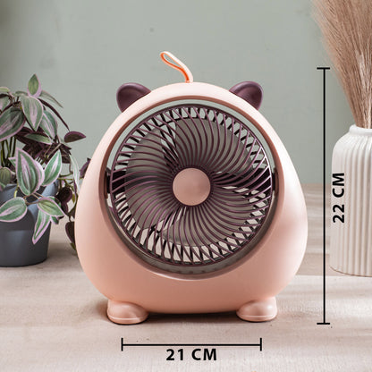 Cute Bear-Shaped Desktop Table Fan – 21 x 22 CM-Peach Plastic Body