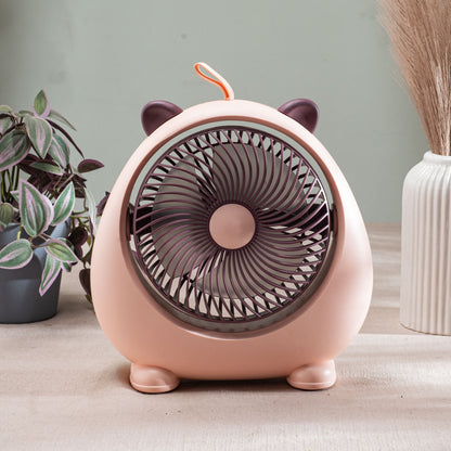 Cute Bear-Shaped Desktop Table Fan – 21 x 22 CM-Peach Plastic Body
