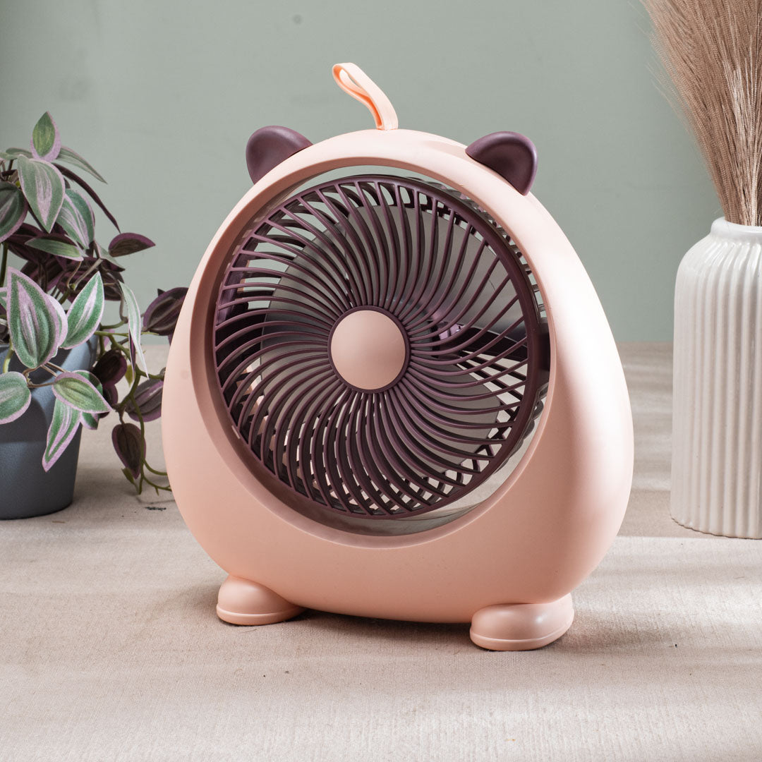 Cute Bear-Shaped Desktop Table Fan – 21 x 22 CM-Peach Plastic Body