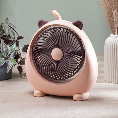 Cute Bear-Shaped Desktop Table Fan – 21 x 22 CM-Peach Plastic Body
