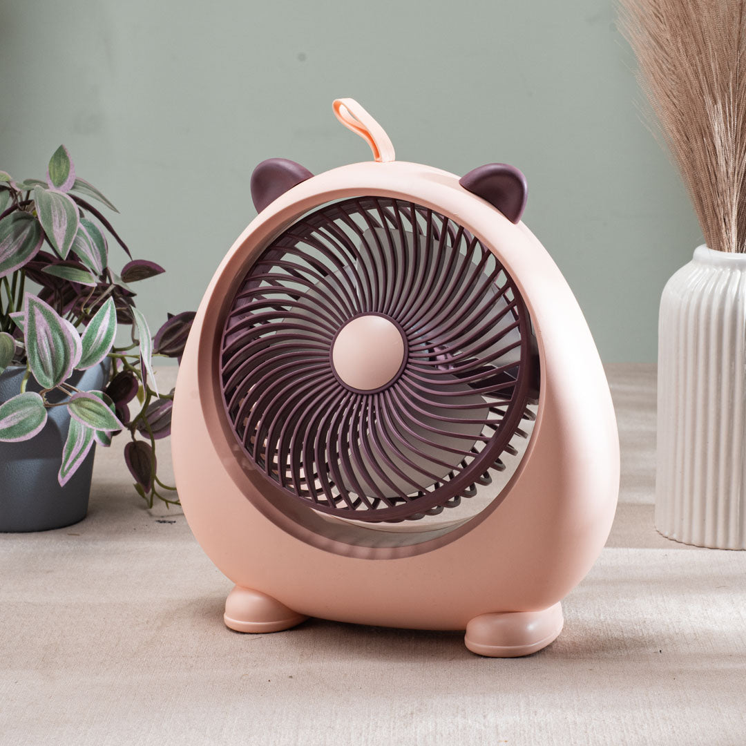 Cute Bear-Shaped Desktop Table Fan – 21 x 22 CM-Peach Plastic Body