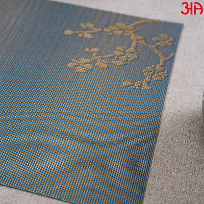 Blue With Foil Print Pvc Table Mat (2 Pcs Set) (12x18) Inch