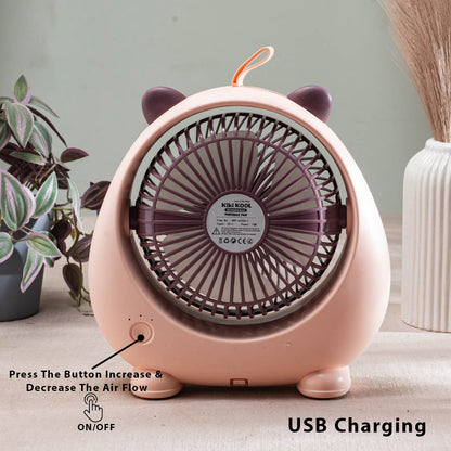 Cute Bear-Shaped Desktop Table Fan – 21 x 22 CM-Peach Plastic Body