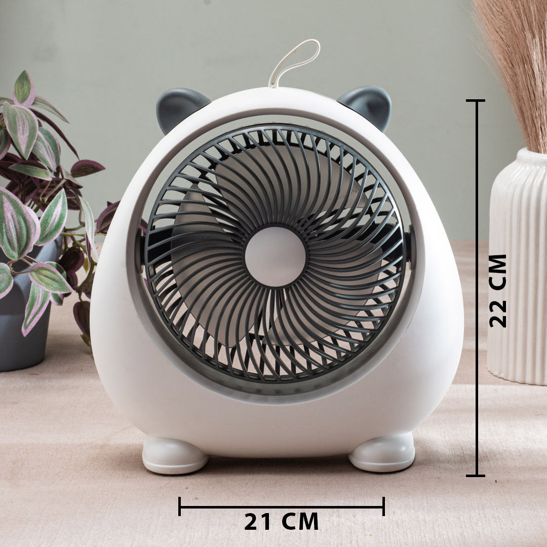 Cute Bear-Shaped Desktop Table Fan – 21 x 22 CM-White Plastic Body