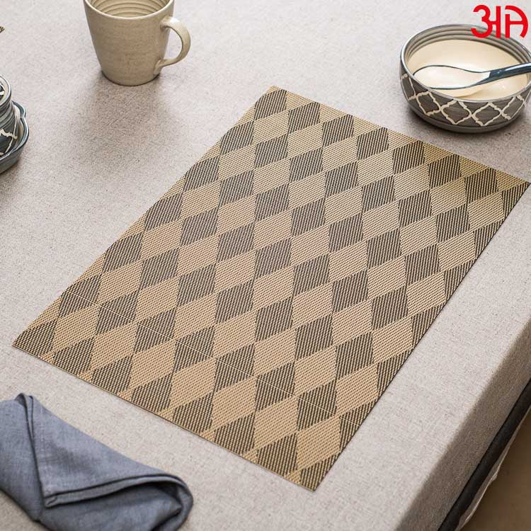 Beige And Brown Diamond Design Pvc Table Mat (2 Pcs Set) (12x18) Inch