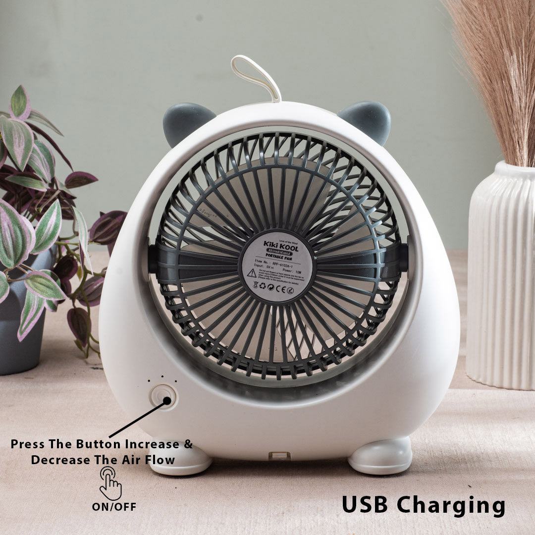Cute Bear-Shaped Desktop Table Fan – 21 x 22 CM-White Plastic Body