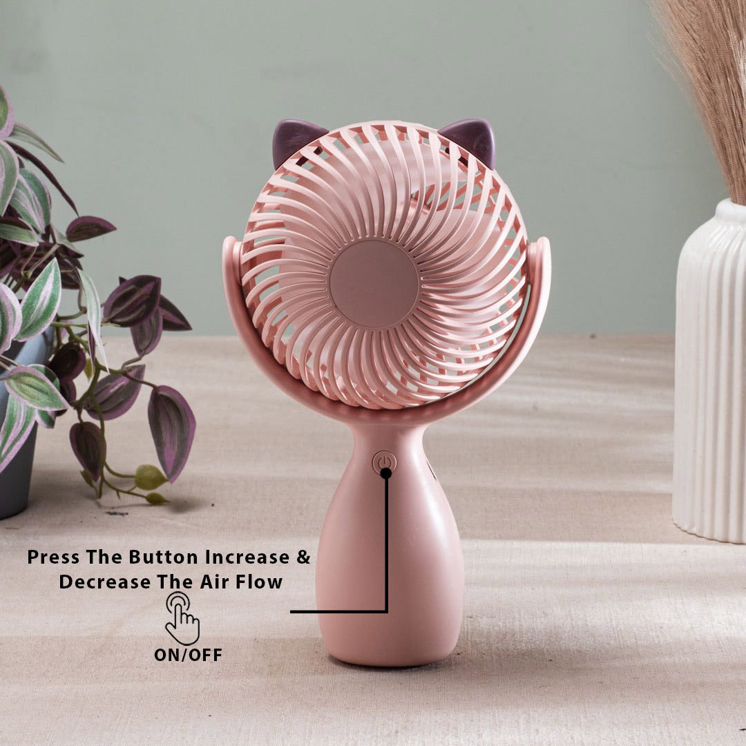 Cute Cat-Ear Portable Table Fan – 13 x 22 x 5 CM-Pink Plastic Body