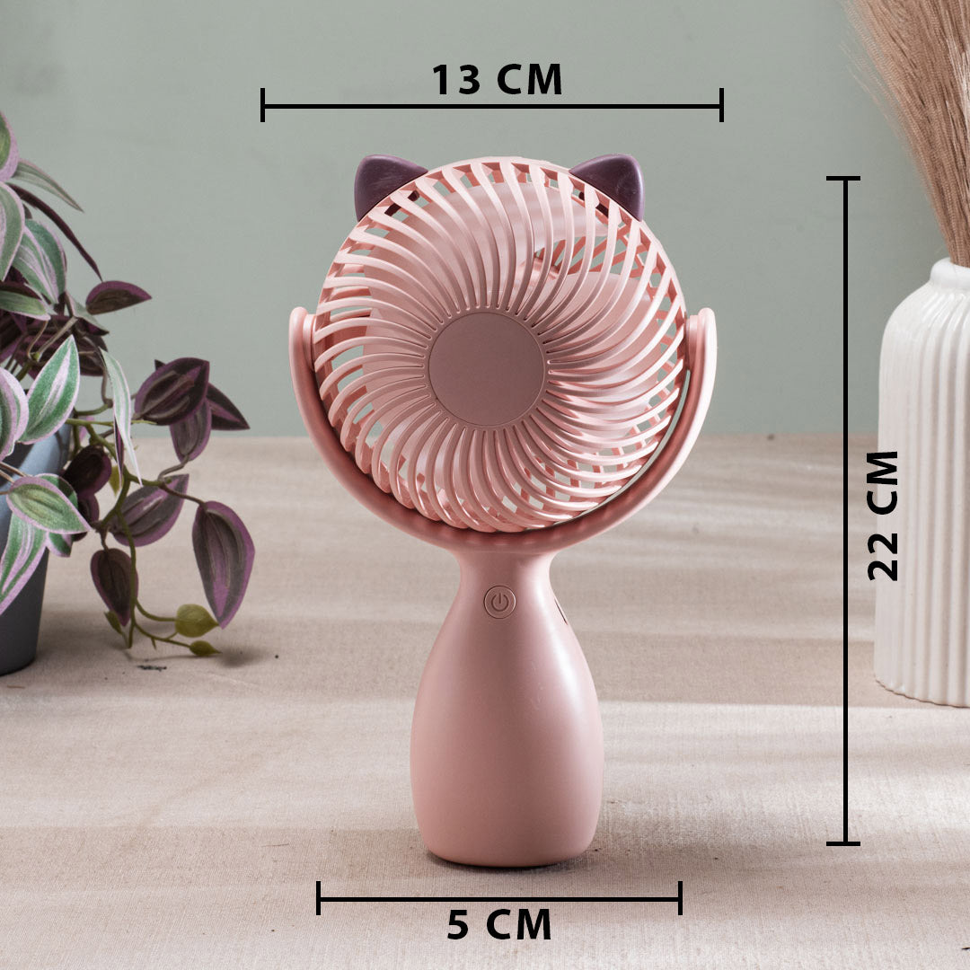 Cute Cat-Ear Portable Table Fan – 13 x 22 x 5 CM-Pink Plastic Body