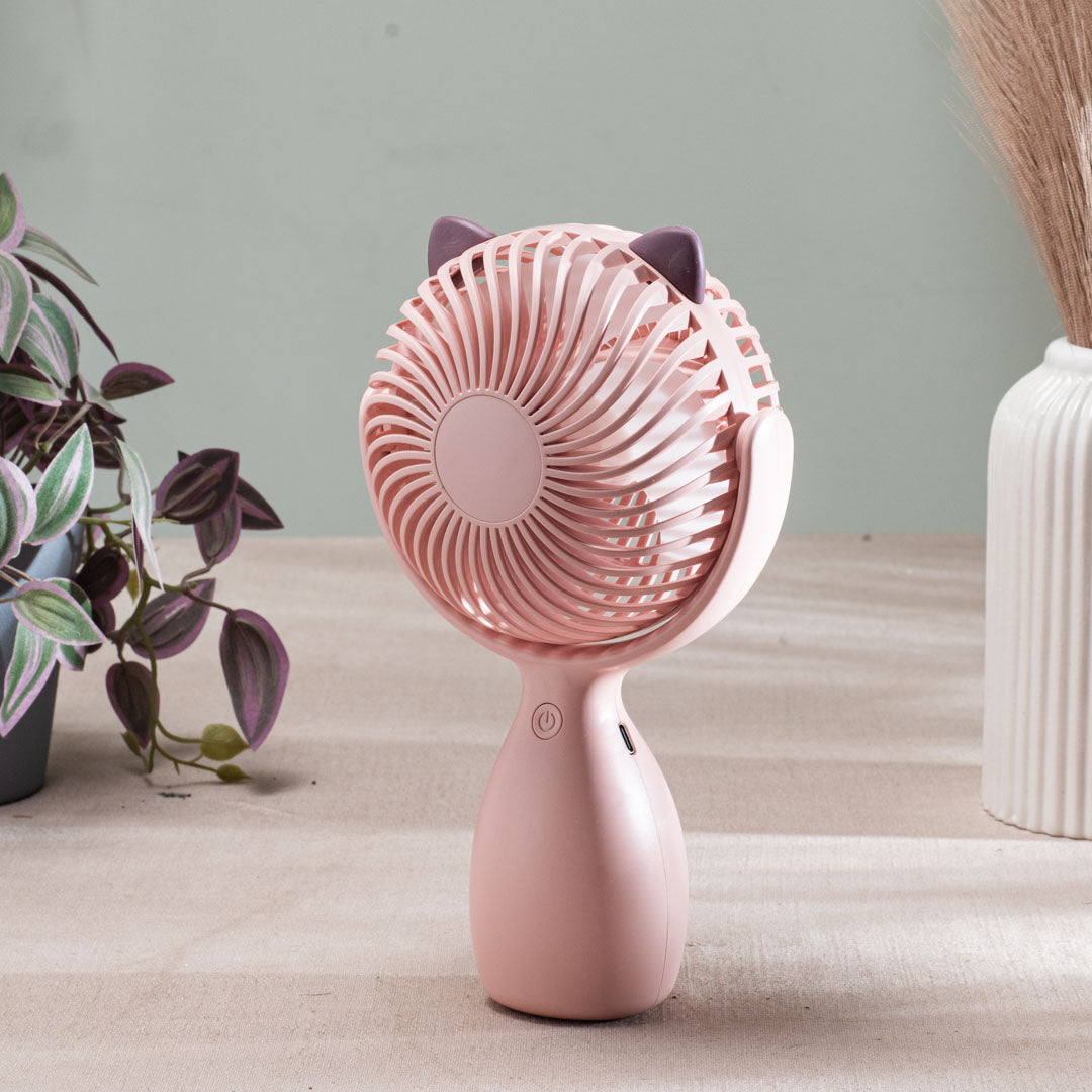 Cute Cat-Ear Portable Table Fan – 13 x 22 x 5 CM-Pink Plastic Body