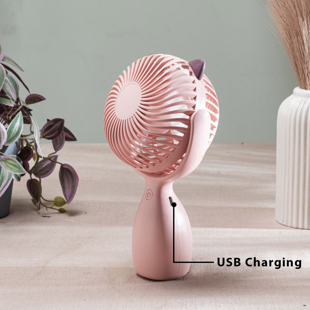 Cute Cat-Ear Portable Table Fan – 13 x 22 x 5 CM-Pink Plastic Body