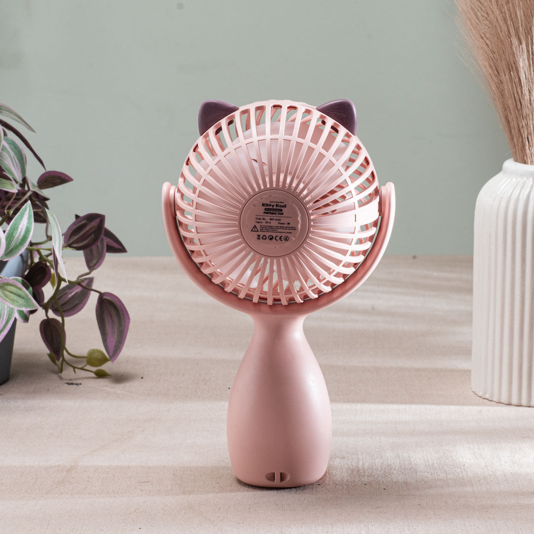 Cute Cat-Ear Portable Table Fan – 13 x 22 x 5 CM-Pink Plastic Body