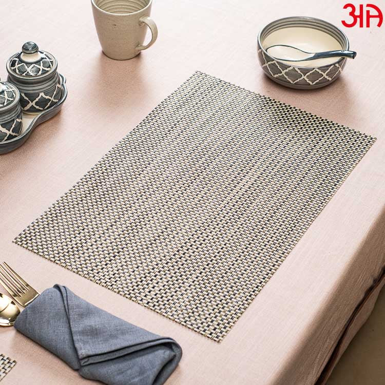 Grey And Black Chattai Pvc Table Mat (2Pcs Set) (12x18) Inch