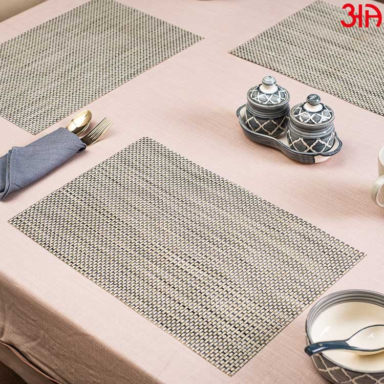 Grey And Black Chattai Pvc Table Mat (2Pcs Set) (12x18) Inch