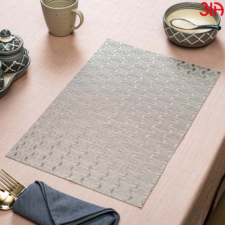 Silver Textured Pvc Table Mat (2Pcs Set) (12x18) Inch