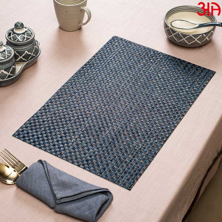 Blue And Silver Pvc Table Mat (2Pcs Set) (12x18) Inch