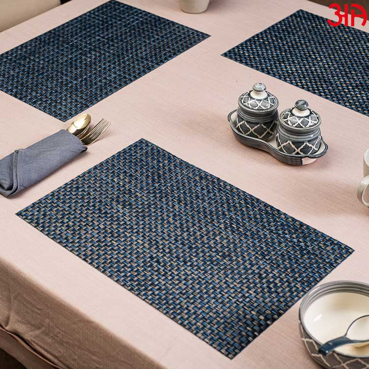 Blue And Silver Pvc Table Mat (2Pcs Set) (12x18) Inch