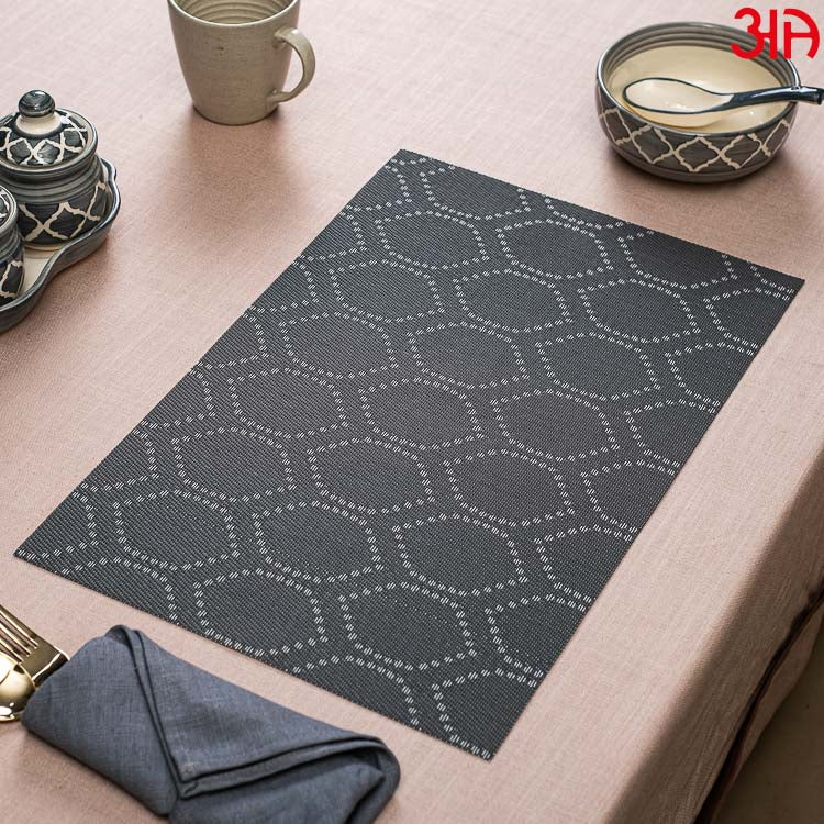 Black Honeycomb Pvc Table Mat (2Pcs Set) (12x18) Inch