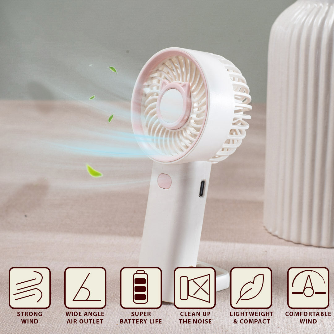 Cute Bear Portable Handheld Fan with Mist – 6 x 16 CM-White Plastic Body