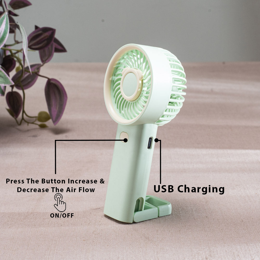 Cute Bear Portable Handheld Fan with Mist – 6 x 16 CM-Green Plastic Body