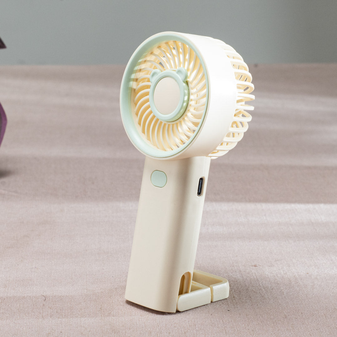 Mini Bear Ear Portable Handheld Fan – 6 x 16 CM-Cream Plastic Body