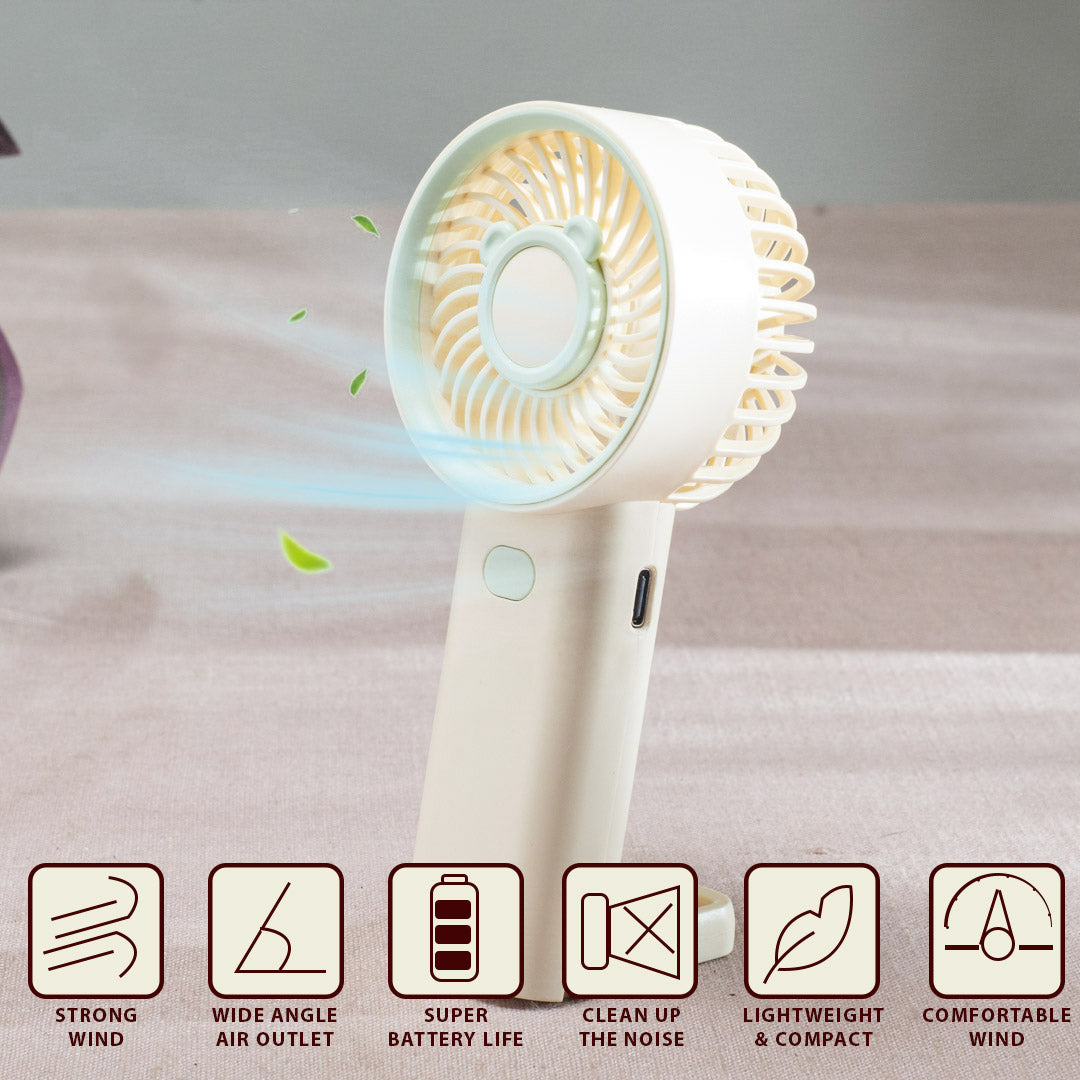 Mini Bear Ear Portable Handheld Fan – 6 x 16 CM-Cream Plastic Body