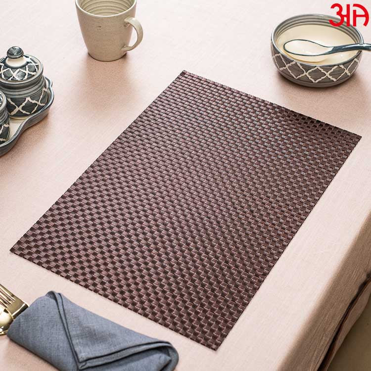 Plain Brown Pvc Table Mat (2Pcs Set) (12x18) Inch