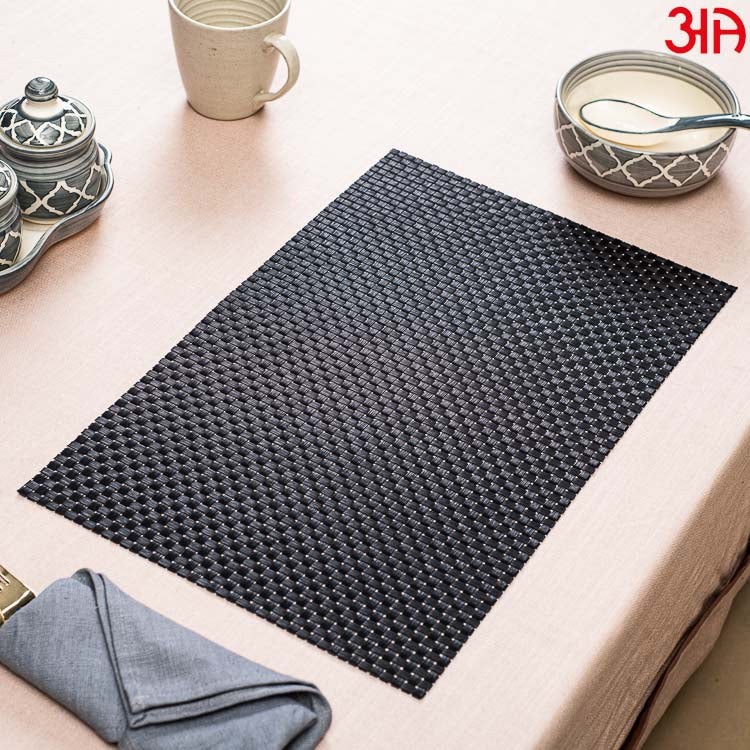 Jet Black Pvc Table Mat (2Pcs Set) (12x18) Inch