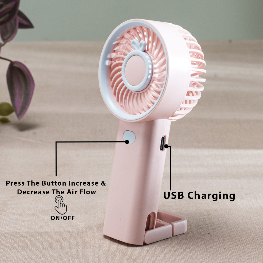 Mini Bunny Ear Portable Handheld Fan – 6 x 16 CM-Pink Plastic Body