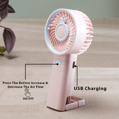 Mini Bunny Ear Portable Handheld Fan – 6 x 16 CM-Pink Plastic Body
