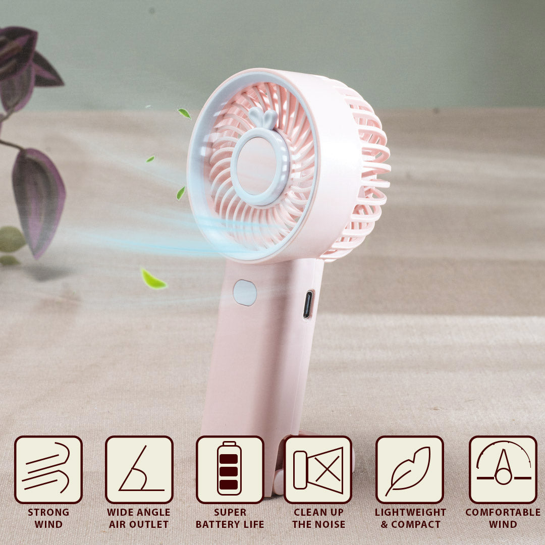Mini Bunny Ear Portable Handheld Fan – 6 x 16 CM-Pink Plastic Body