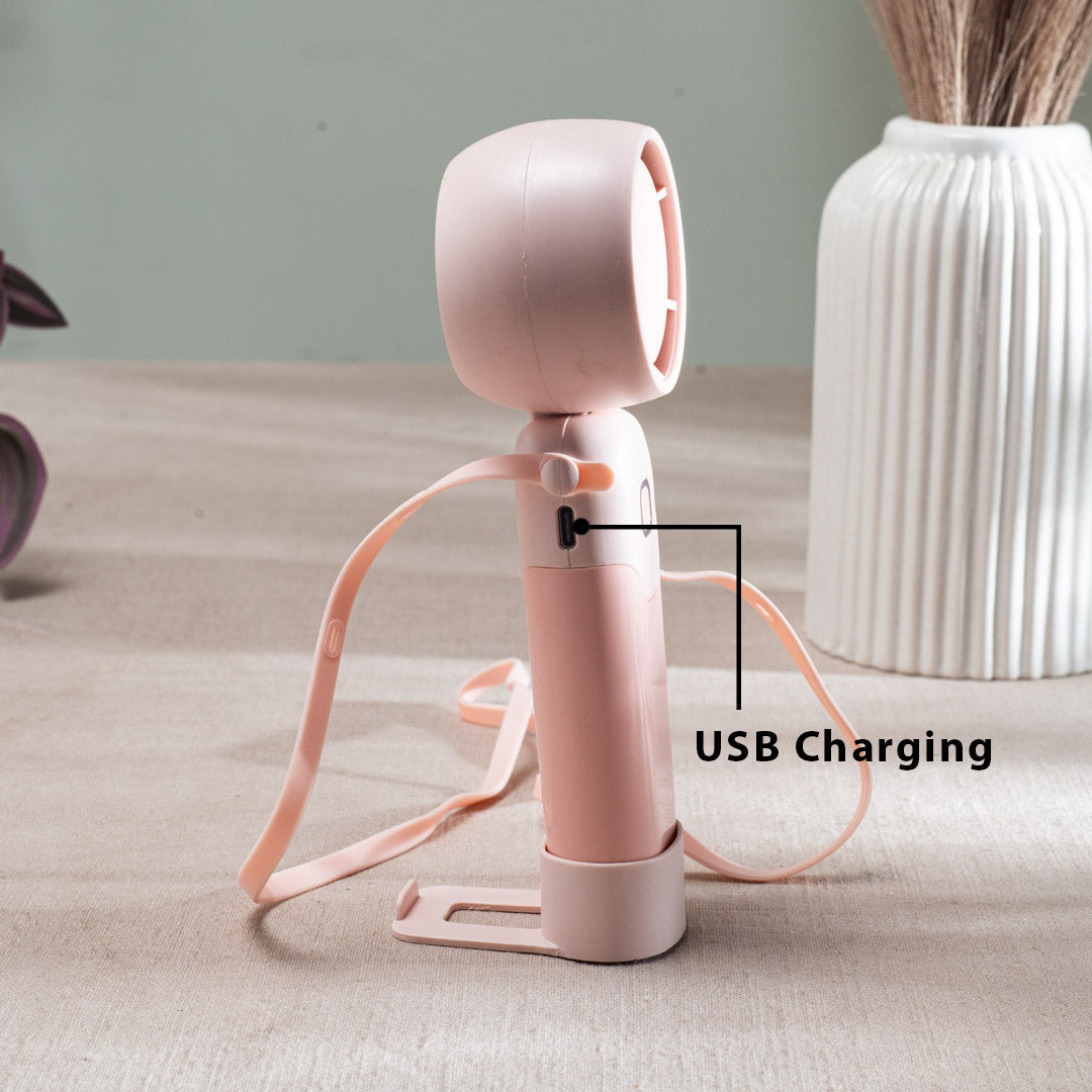 Portable Rechargeable Mini Handheld Fan – 6 x 17 CM-Peach Plastic Body